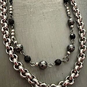 #Sabika Spring 2015 2-Row Black Beaded & Silver Chunk Link Necklace Item S1090